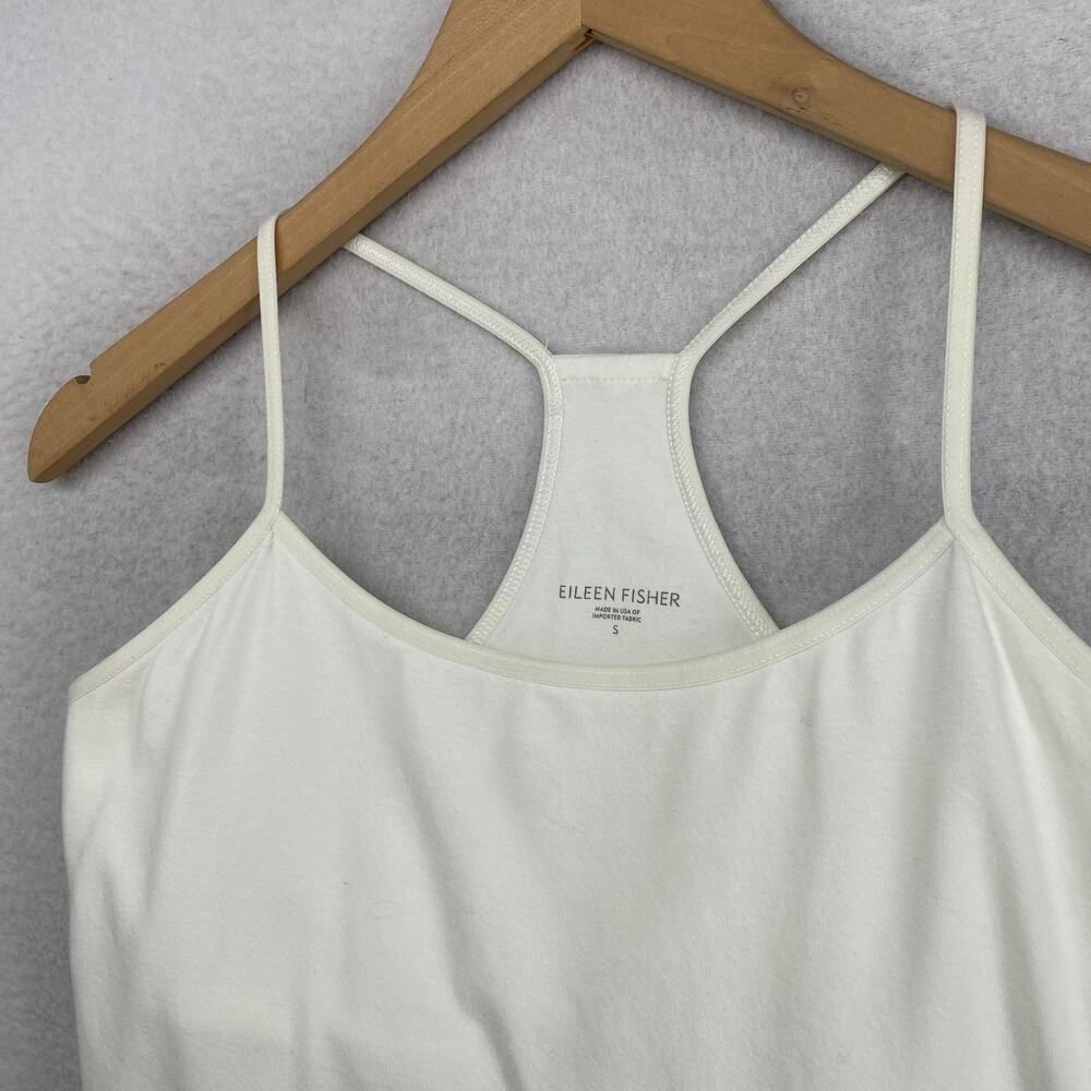 EILEEN FISHER Top S Stretch Organic Cotton Tank Racerback Shelf Bra White USA - Picture 4 of 11